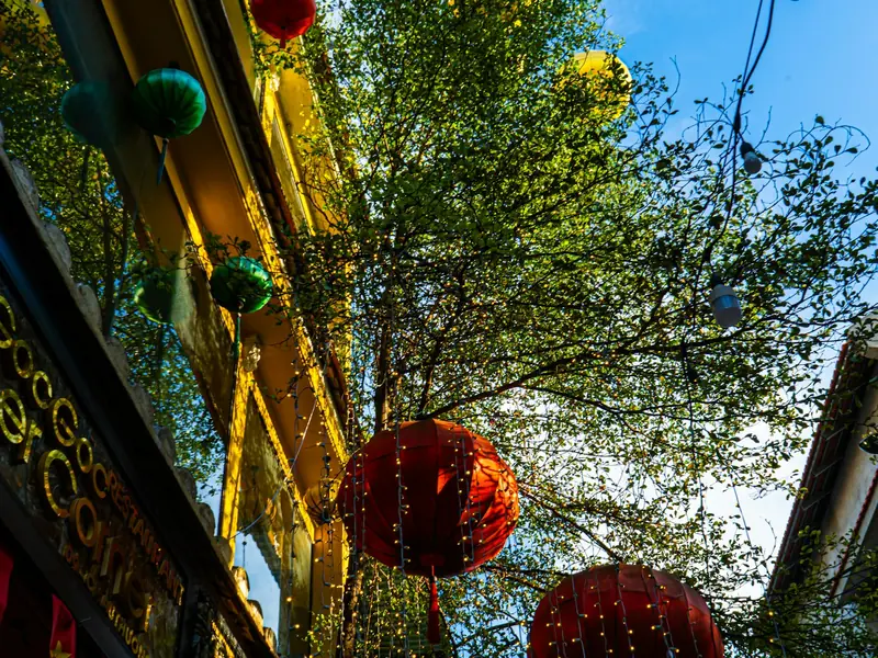 Lanterns above a street in Hoi An